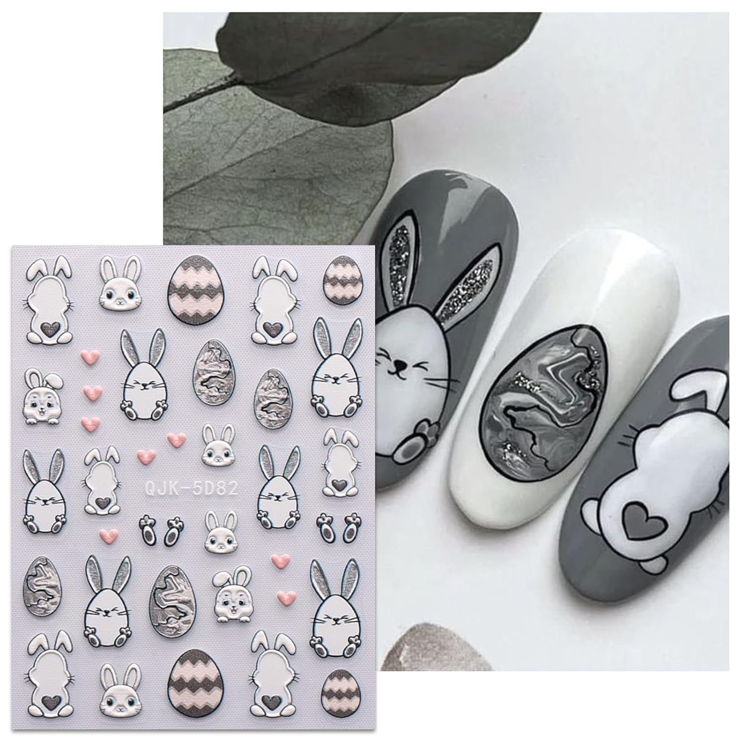 JMEOWIO 6 Blatt 3D Nagelsticker Ostern Nail Art Sticker Selbstklebend Nagelaufkleber 5D Stereoscopico Süßer Hase Ei Dekoration Nageldesign Zubehör