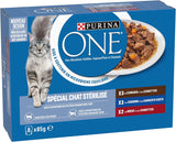 PURINA UNO | BIFENSI | Alimento per gatti adulti sterilizzati | Supporta la vitalità, le ossa, i muscoli e le articolazioni del gatto | In salsa | Buste con anatra, sarde, manzo, freschezza | 1 pezzo (8 x 85 g)
