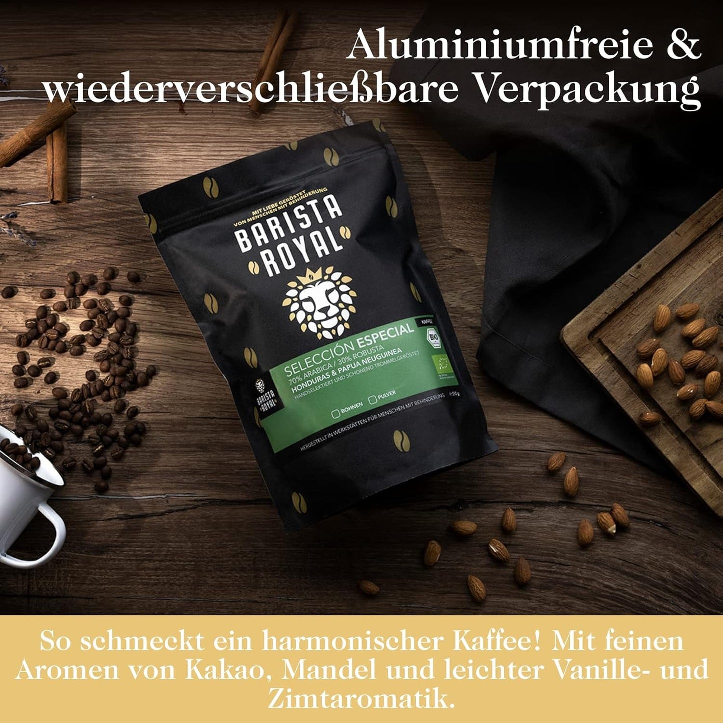 BARISTA ROYAL Bio Kaffeebohnen 1kg "Selezione Speciale" | Frische Kaffeebohnen direkt gehandelt | 70% Arabica, 30% Robusta Kaffee ganze Bohnen | Ideale per macchine completamente automatiche e filtranti