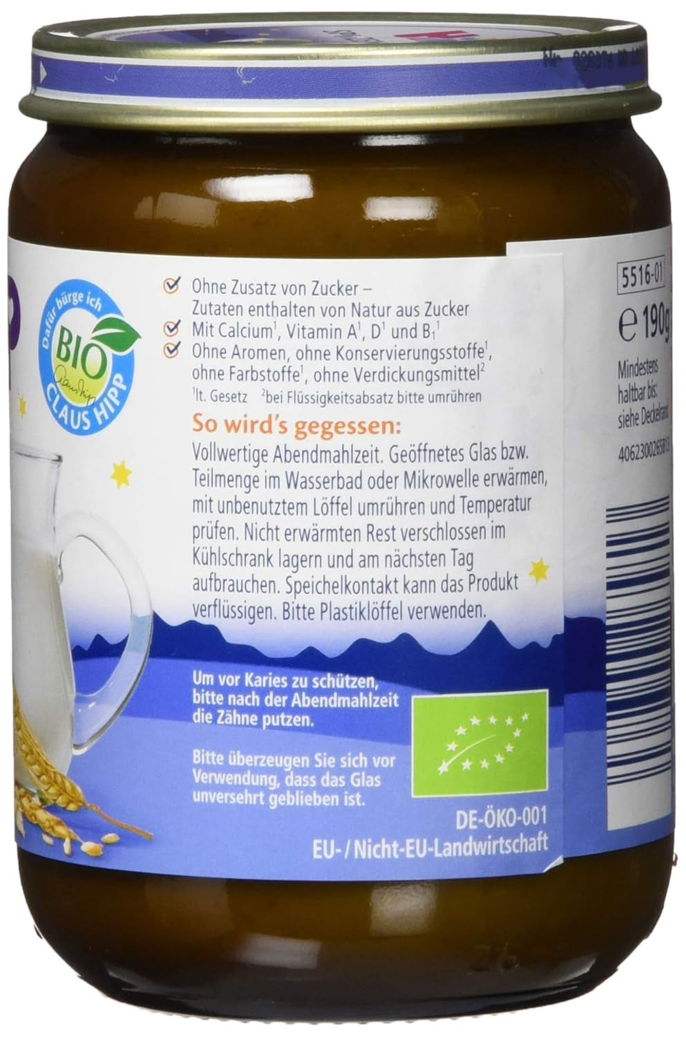 Buona notte biologica HiPP con 7 cereali (6 x 190 g), alimenti per bambini a partire da 6 mesi, senza zuccheri aggiunti, molto sazianti, migliore qualità biologica