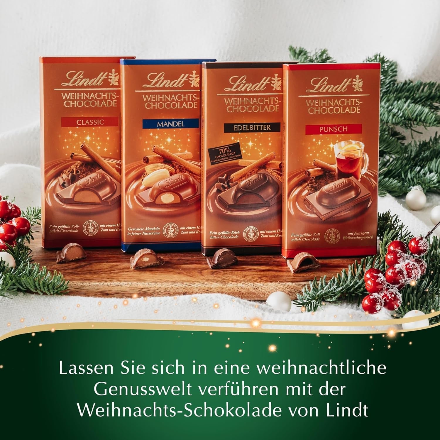 Lindt Tavoletta di cioccolato alle mandorle natalizie | 100 g| Mandorle in crema di noci ricoperte di finissimo cioccolato al latte | Regalo di cioccolato di Natale