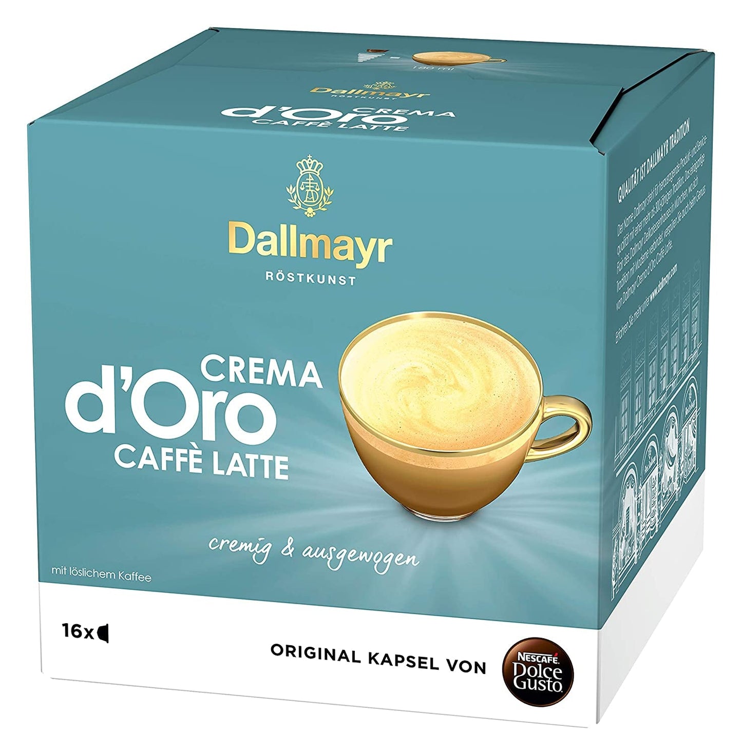 Dallmayr Crema d'Oro, XXL-Vorratsbox (3 x 30 Kapseln) & Dallmayr Crema d'Oro Caffè Latte (48 Kaffeekapseln, 48 Getränke, cremig & ausgefungen) Confezione da 3 (3 x 16 Kapseln)