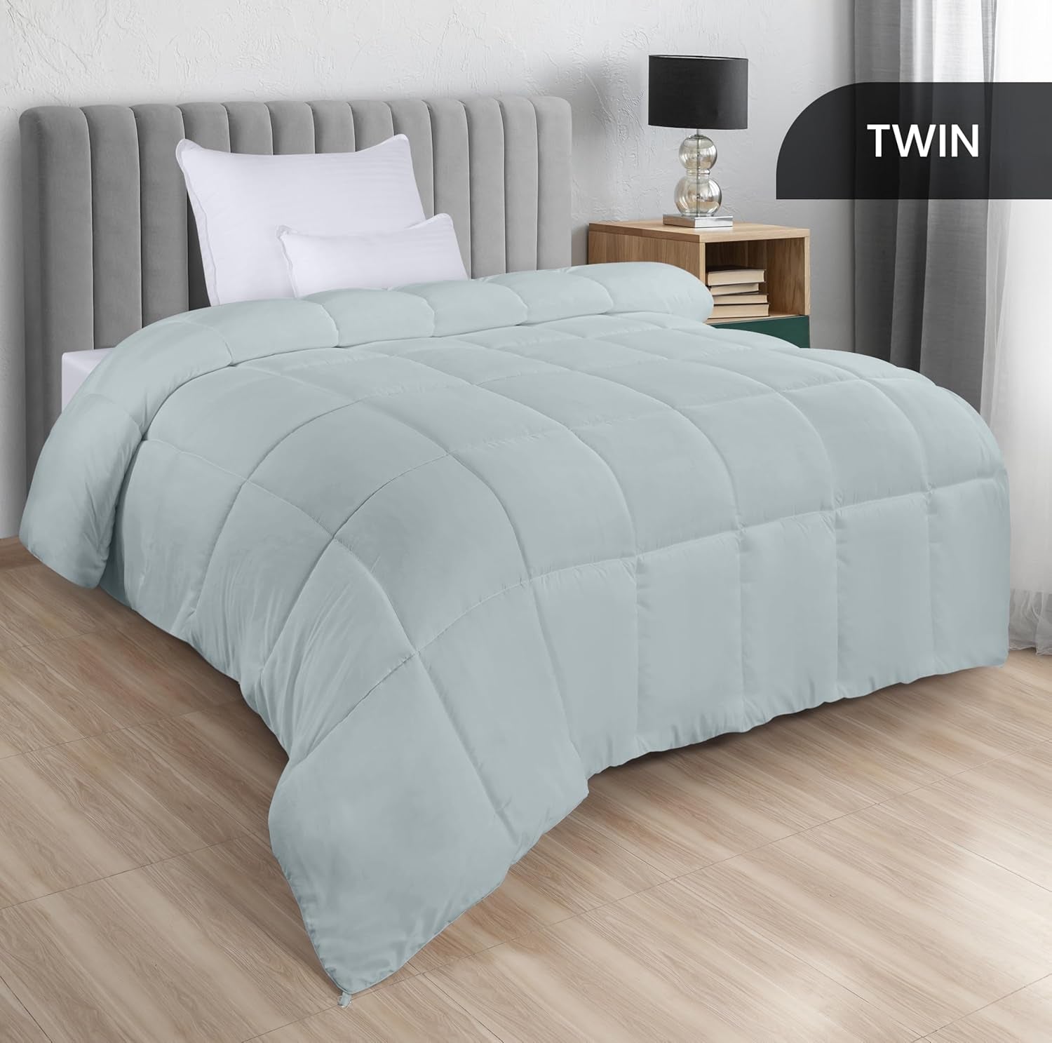 Biancheria da letto Utopia Piumino per tutte le stagioni 250 g/m² Imbottitura in morbida fibra siliconata Letto matrimoniale cucito in scatola (Letto matrimoniale XL Grigio chiaro) Naty Shop Trapunte e Trapunte