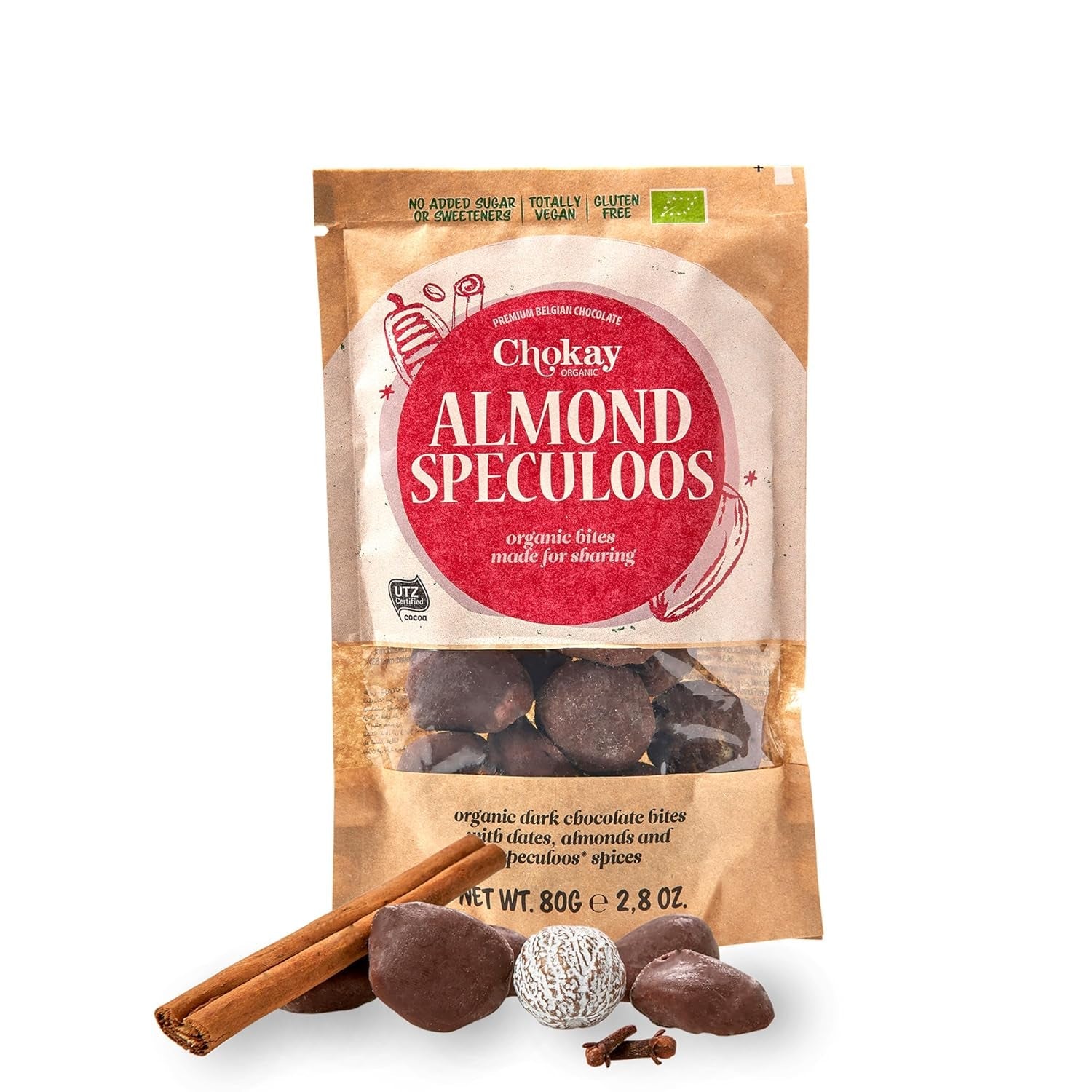 Bocconcini Biologici - Mandorle Alla Cannella e Mandorle Al Cioccolato Fondente Belga / Senza Zuccheri Aggiunti, Senza Dolcificanti / Vegano e Commercio Equo e Solidale / 1 x 85g