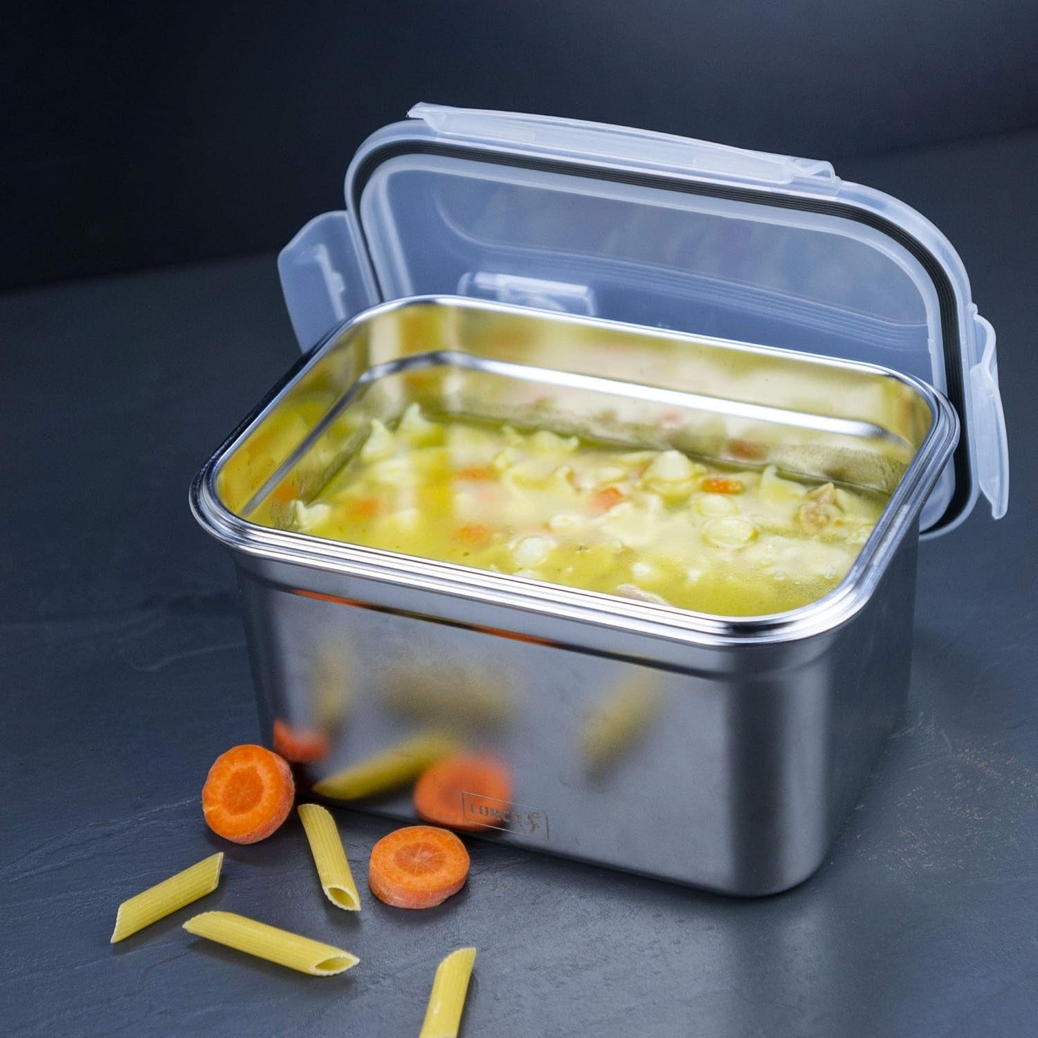 Lurch 240895 Lunch Box Scatola di sicurezza/conservazione in acciaio inossidabile di alta qualità con coperchio in plastica senza BPA Scatole trasparenti per alimenti da 2000 ml Naty Shop