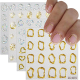 JMEOWIO 6 Black 3D Nagelsticker Goldene Unregelmäßige Geometrische Nail Art Sticker Self-klebend Nagelaufkleber 5D Stereoscopico Dekoration Nageldesign Zubehör