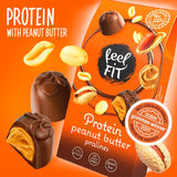 Feel FIT Praline proteiche al burro di arachidi in cioccolato al latte di alta qualità, senza zuccheri aggiunti, 17% di proteine, senza glutine 66g (1 confezione)