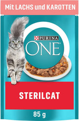 PURINA ONE STERILCAT cibo umido per gatti, teneri pezzi in salsa per gatti sterilizzati, con salmone, confezione da 26 (26 x 85g)