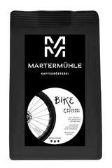 Chicchi di caffè espresso Martermühle Bike 500g Strong | Arabica/Robusta | Gusti: Noci di macadamia, cioccolato al latte | Chicchi di caffè espresso interi tostati leggermente, bassa acidità