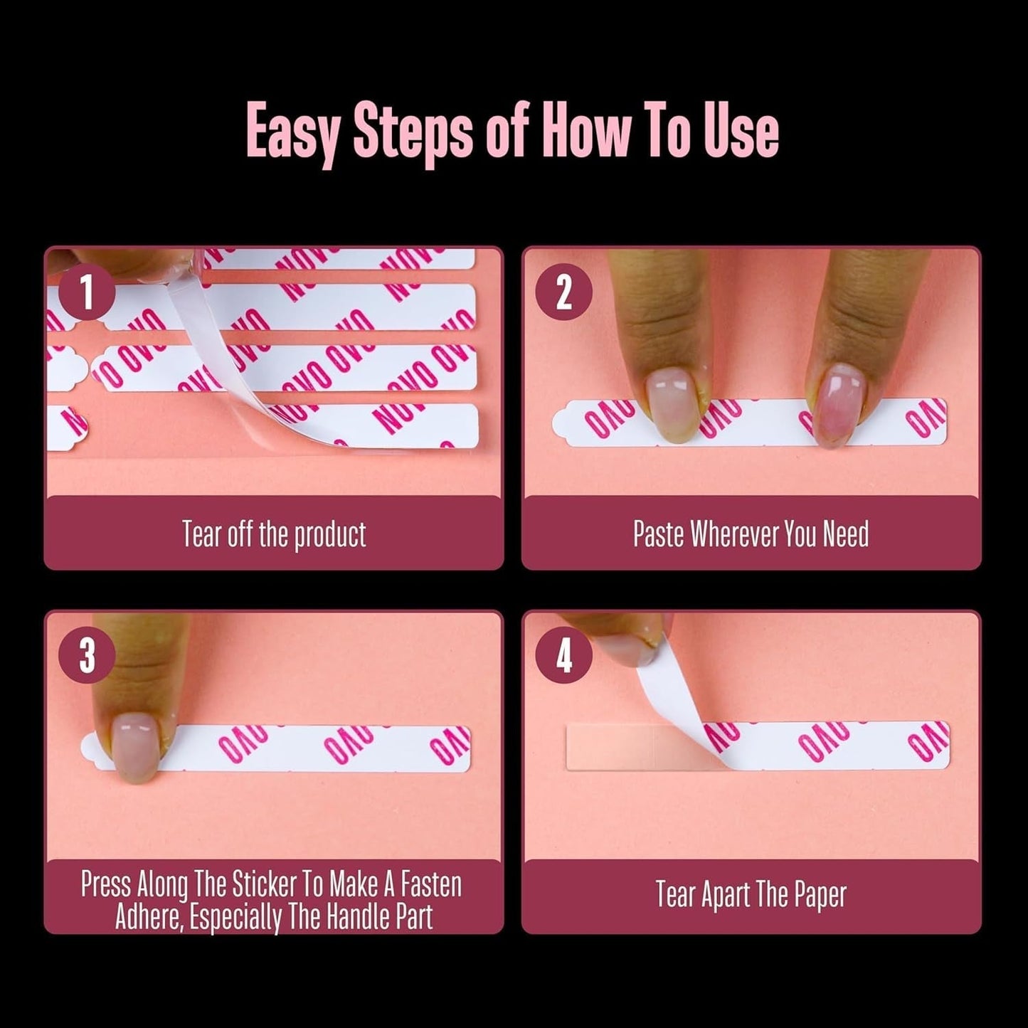 NOVO OVO 360 fogli adesivi per nail art facili da staccare e a pressione, trasparenti su entrambi i lati, attacco per nail art/confezione/conservazione/pratica/accessori, 30 pezzi x 12 fogli