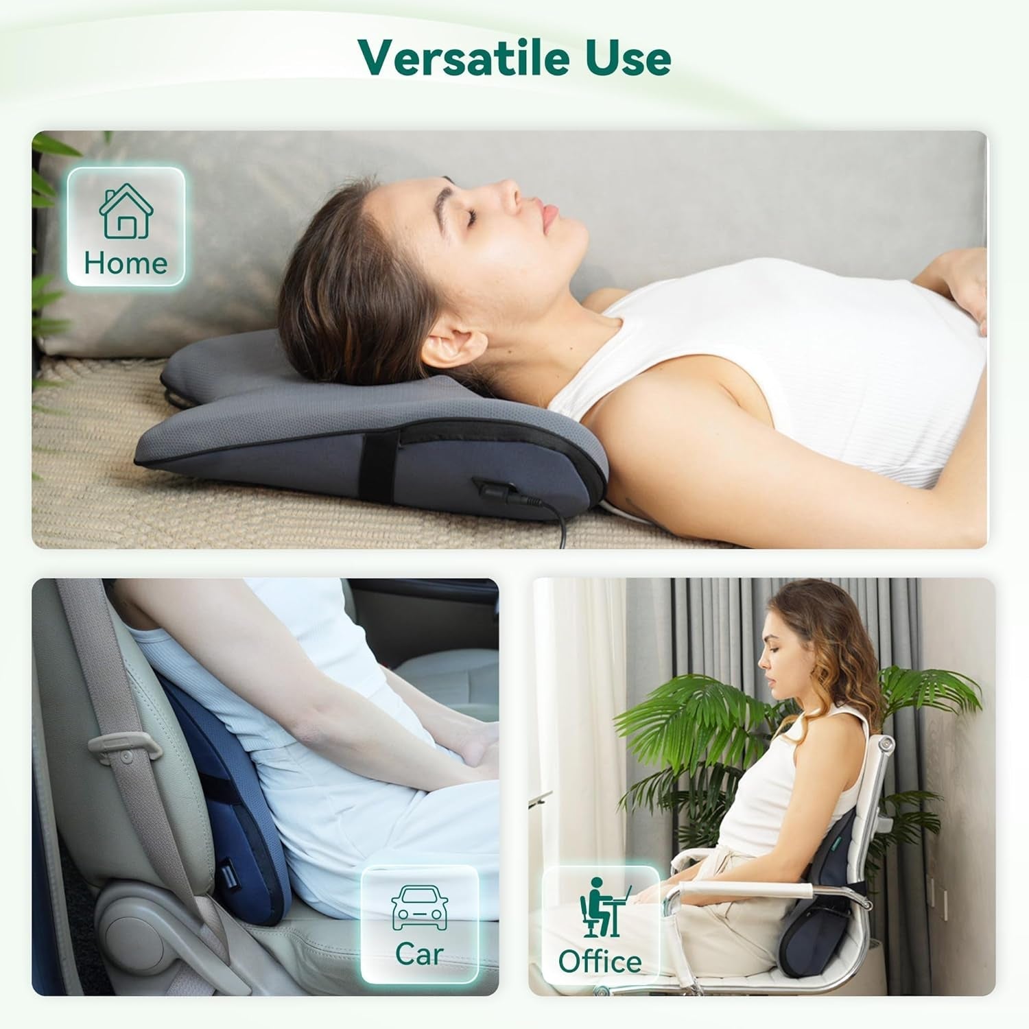 Cuscino ergonomico di supporto lombare Snailax con massaggio e calore, cuscino per la schiena shiatsu in memory foam, cuscino per il sedile con 3 intensità di massaggio | 2 livelli di calore | 3 timer | postura seduta comoda