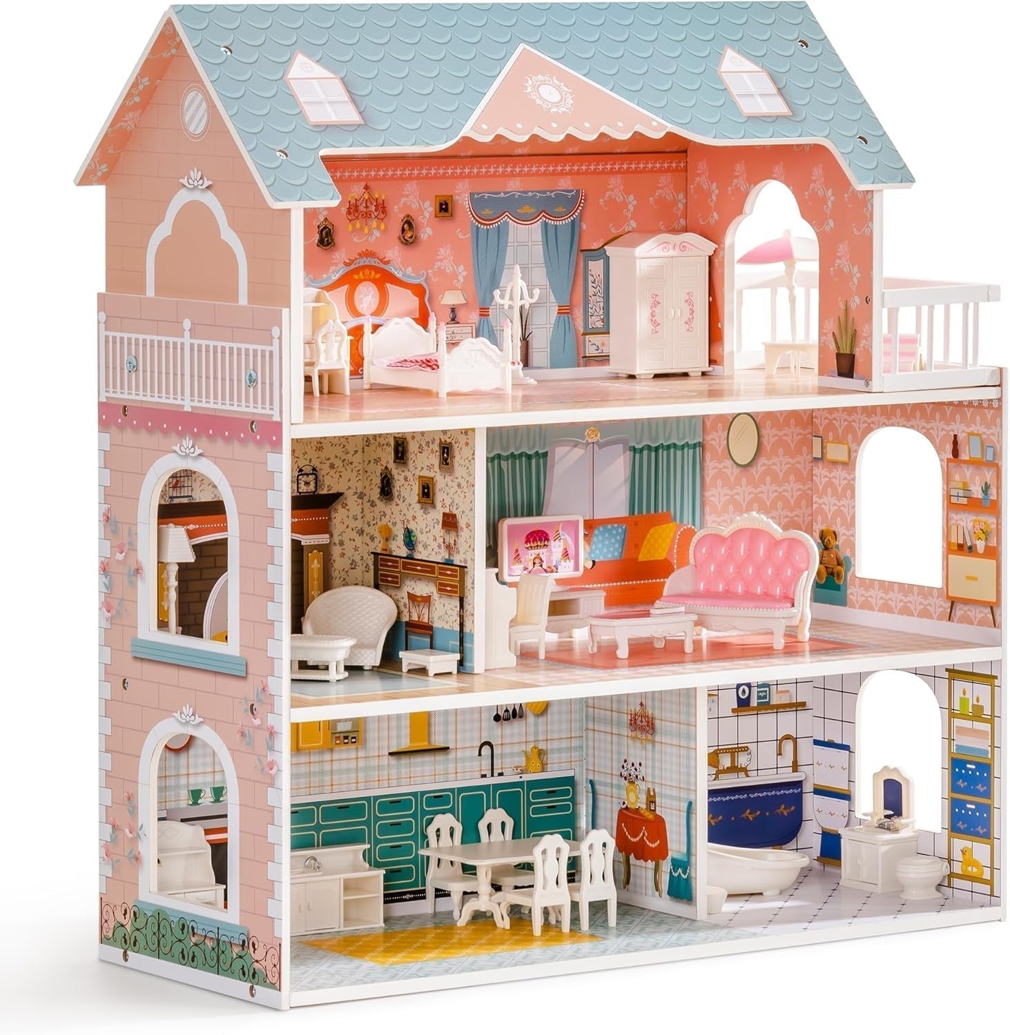 Casa delle bambole in legno con mobili e accessori Casetta da gioco per ragazze Sala giochi per bambini Giocattoli Case delle bambole Titolo predefinito del negozio Naty