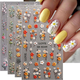 JMEOWIO 3D Nagelsticker Blumen Nail Art Sticker Self-klebend Nagelaufkleber 5D Stereoscopico Herbst Blumen Dekoration Nageldesign Zubehör 4 Blatt