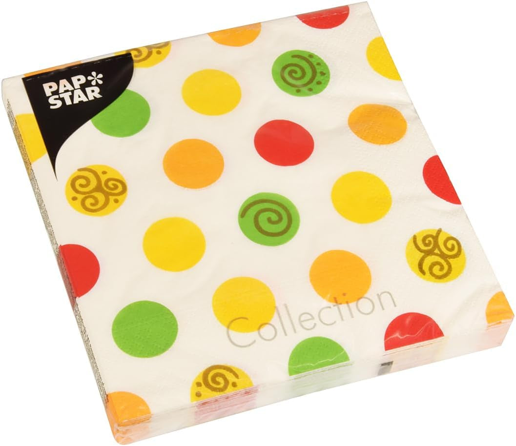 Papstar 11374 Fazzoletti 1 cartone 10 X 20 pezzi, 3 strati, 1/4 pieghe, 33 X 33 cm "Palle"