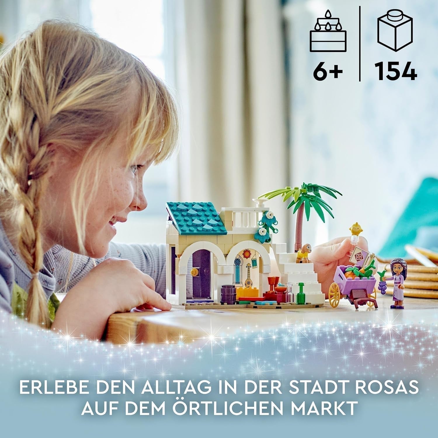 LEGO Disney Wish Asha a Rosas City, 43223, set del film dei desideri con mercatino, mini bambola di Asha, Valentino come capra giocattolo e personaggi stellari, regalo per bambini dai 6 anni, set da costruzione per ragazze e ragazzi Besuche den LEGO-Store