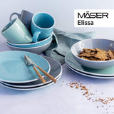 MÄSER 931844 Set di stoviglie moderne serie Elissa per 6, blu con bordo bianco, set combinato da 24 pezzi, ceramica