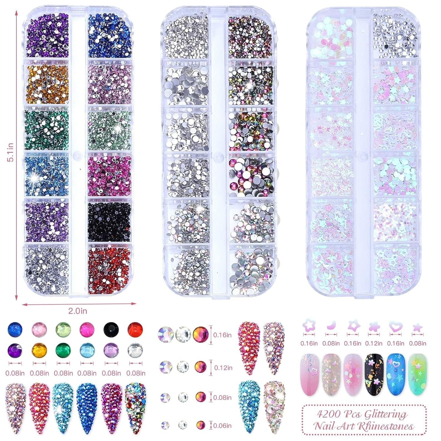 4200 Stück Strasssteine ​​​​Für Nägel, Nagelglitzer, Pailletten, Nagelaufkleber Mit Kristallen, Nagel-Edelsteinen, Diamanten Für Nagelkunst, Einschließlich Wachsstift Für Strasssteine ​​​​Und Strass-Picker