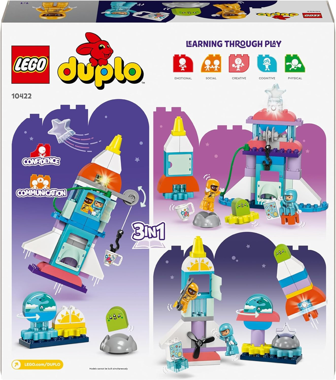 LEGO DUPLO Space Shuttle 3 in 1 Tante Avventure Set Spaziale Razzo Giocattolo per Bambini Giocattolo di Scienza delle Costruzioni Sviluppo precoce delle Capacità Motorie Regalo per bambini di 3 anni 10422 Set di costruzione Beuche den LEGO-Store