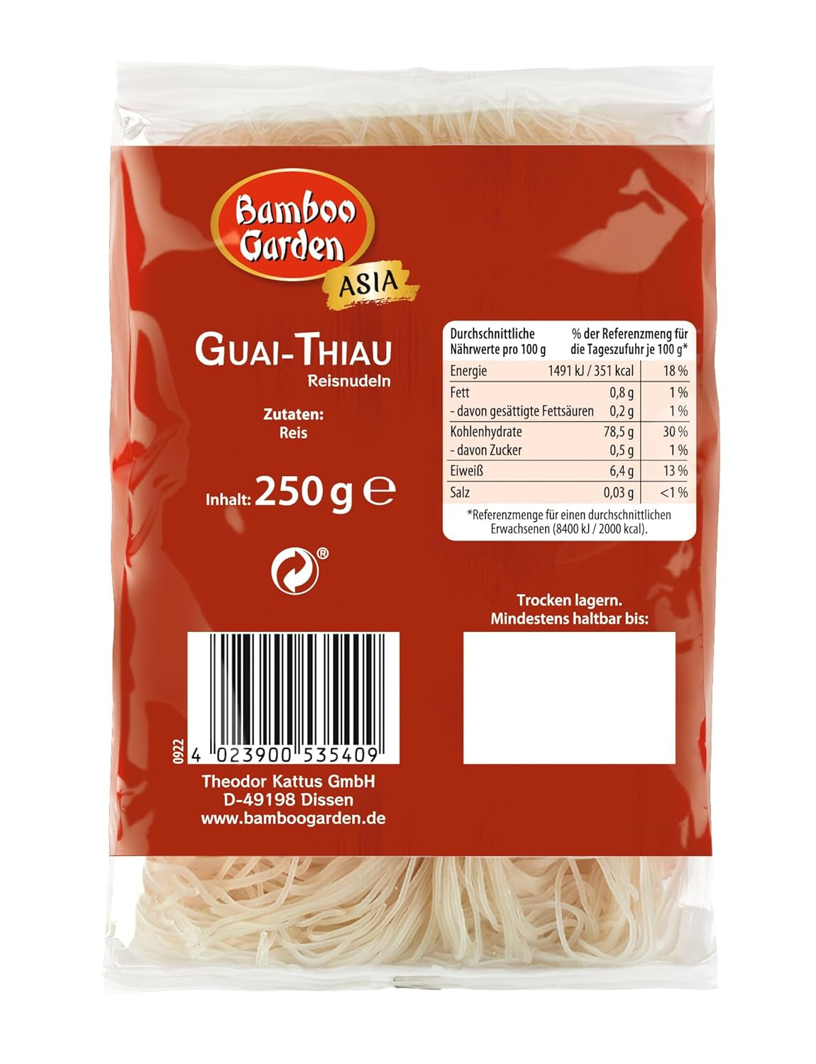 Spaghetti di riso Bamboo Garden Guai Thiau 250 g (il design della confezione può variare)