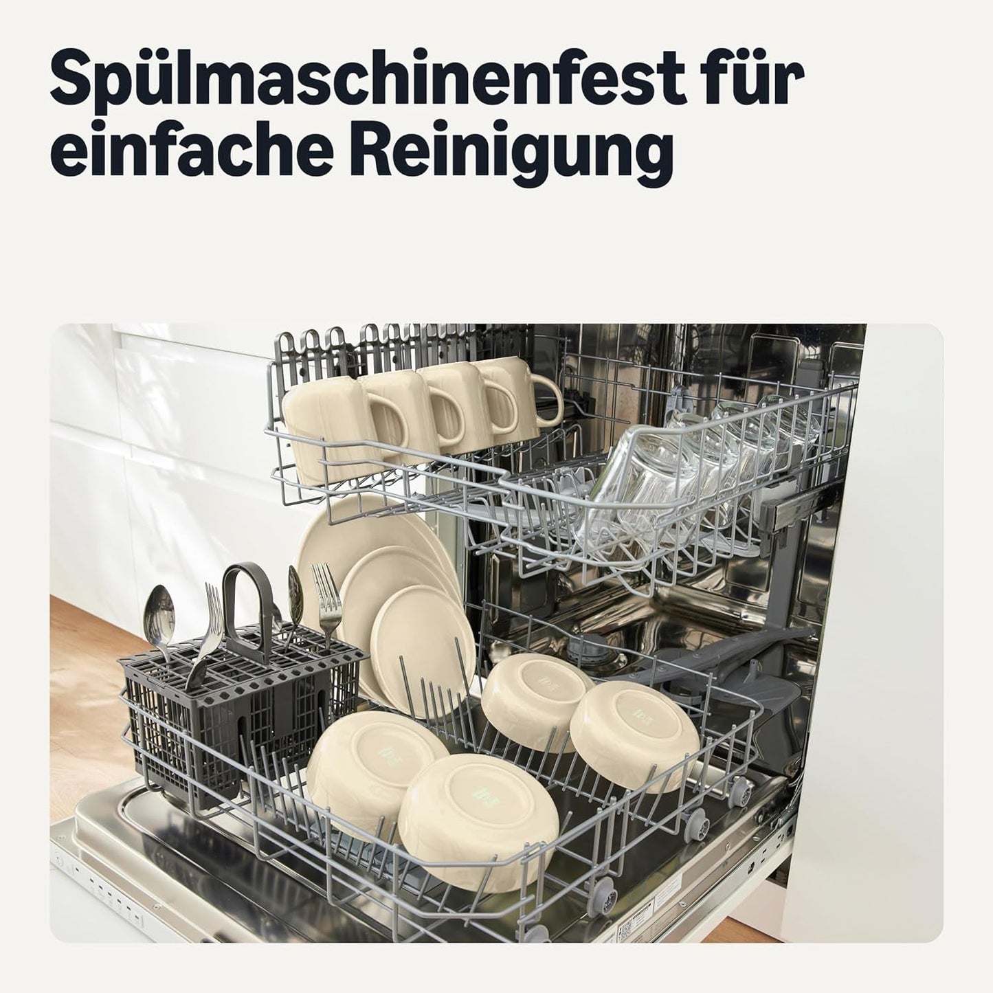 Amazon Basics Servizio Piatti in Gres Smaltato, 18 Pezzi, 6 Set Completi, Lavabile in Lavastoviglie, Avorio