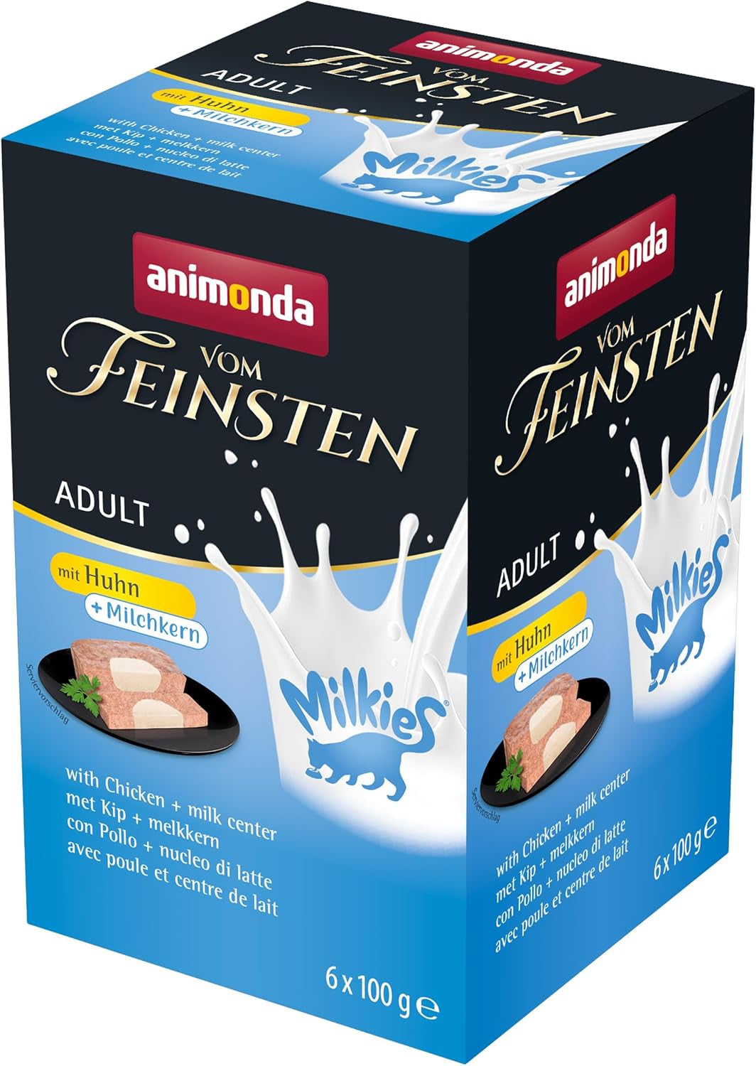 animonda Vom Feinsten Adult Cat Food, Nassfutter für ausgewachsene Katzen, mit Chicken + Milchkern, 6 x 100 g