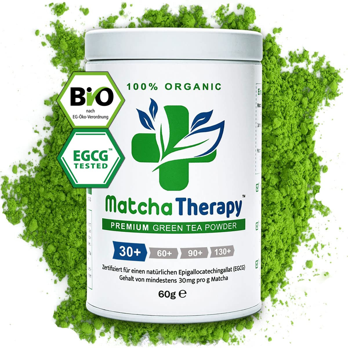 Terapia Matcha 30+ | Polvere di tè matcha biologico | 60 g| Con un contenuto verificato di almeno 30 mg/g di catechina EGCG | Supporta il sistema immunitario e i livelli di energia | Qualità cerimoniale | Tè verde dal Giappone