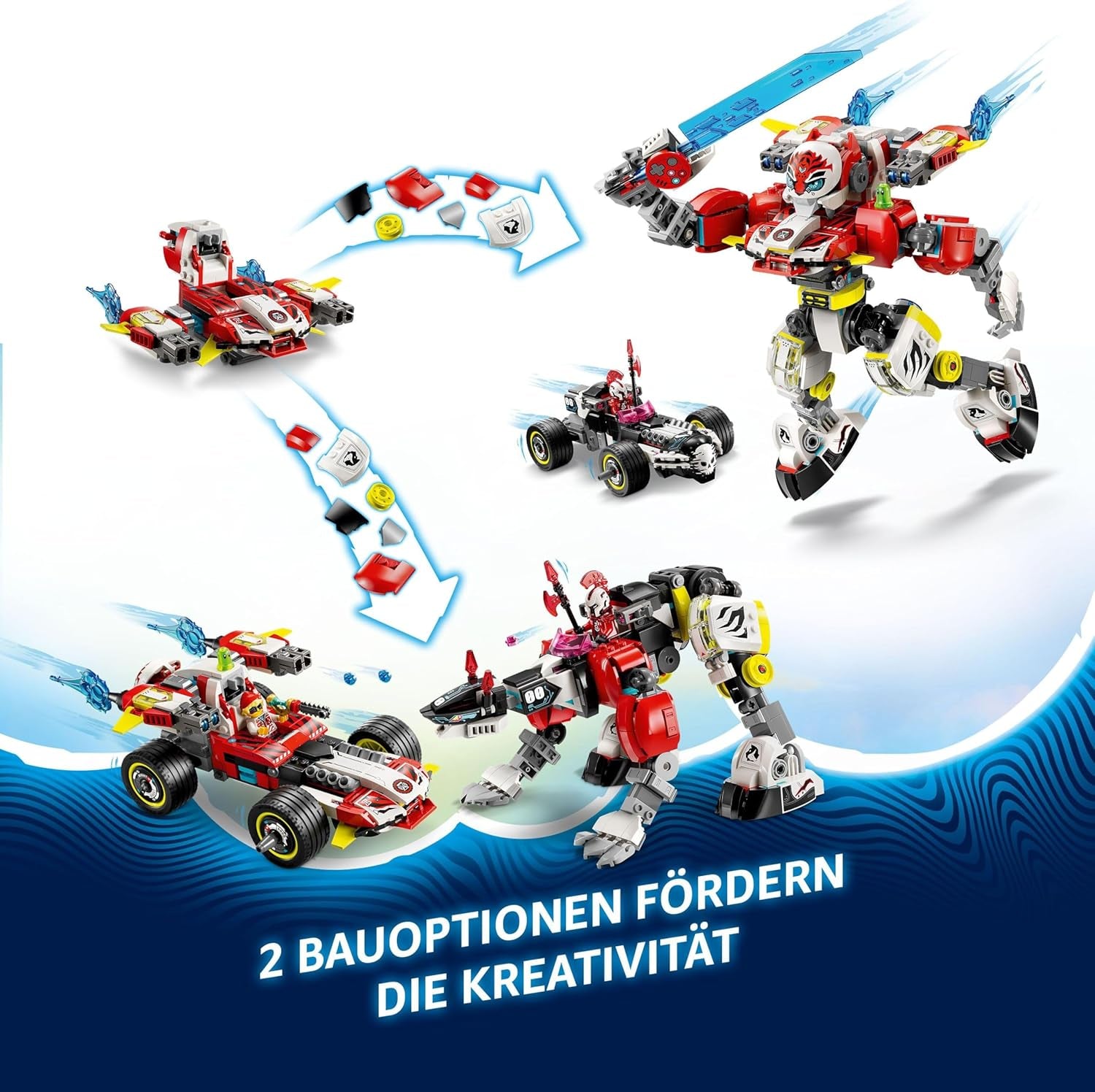LEGO Dreamzzz Cooper's Tiger Mech e Zero's Hot Rod Car, Macchinina giocattolo per bambini, Regalo per ragazzi e ragazze di 9 anni, Playset 2 in 1 con Mech e minifigure 71497 Set da costruzione Besuche den LEGO-Store