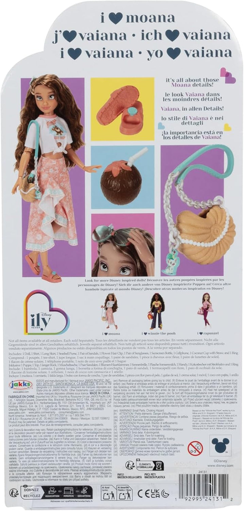 Bambola Vaiana con accessori, 29 cm, 13 punti di articolazione, licenza ufficiale Jakks Pacific. Completo di accessori combinabili e uno scintillante anello di Topolino!