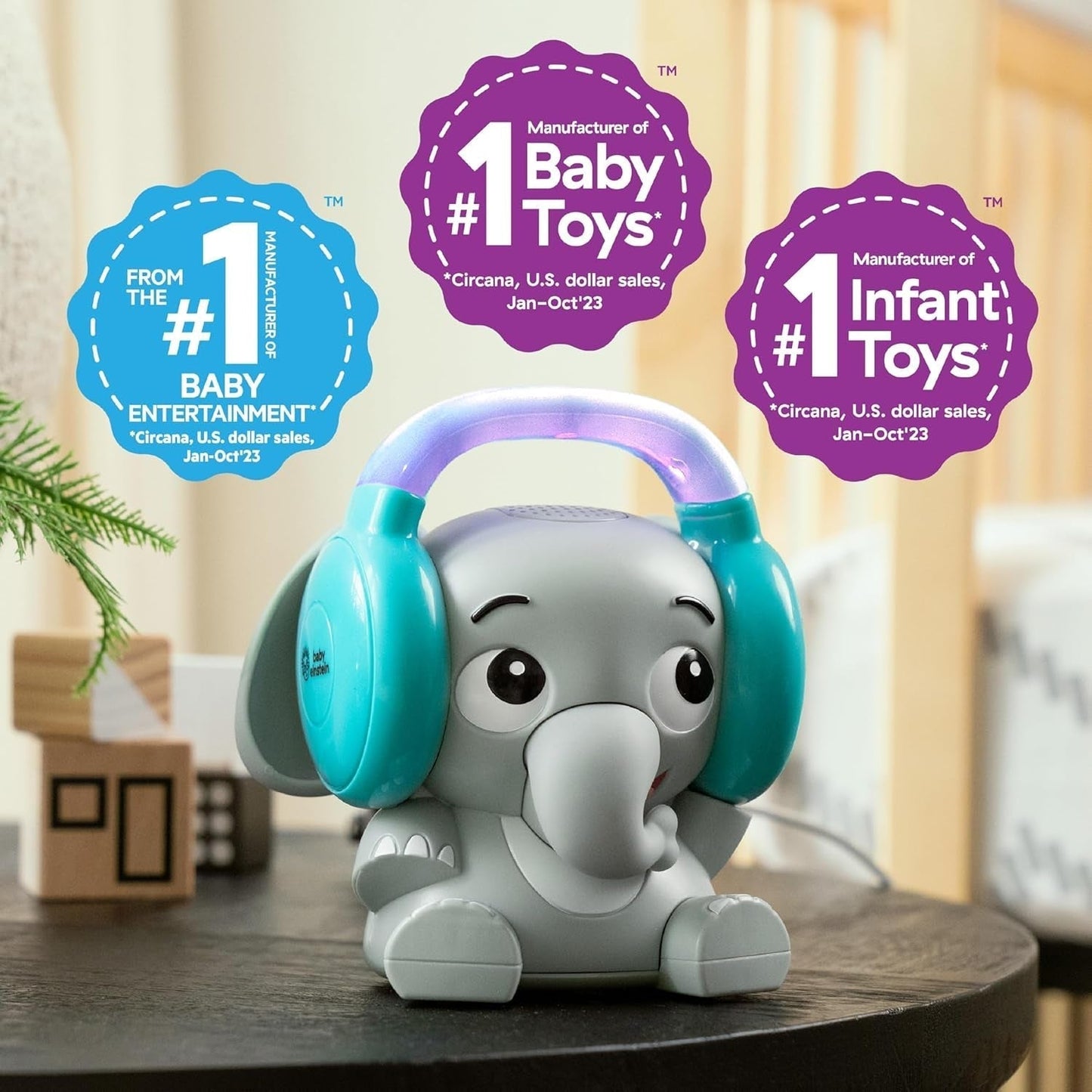 Baby Einstein Earl the Elephant Macchina audio Bluetooth, sistema musicale + luce notturna, giocattoli da neonato a bambino Bebe Naty Shop