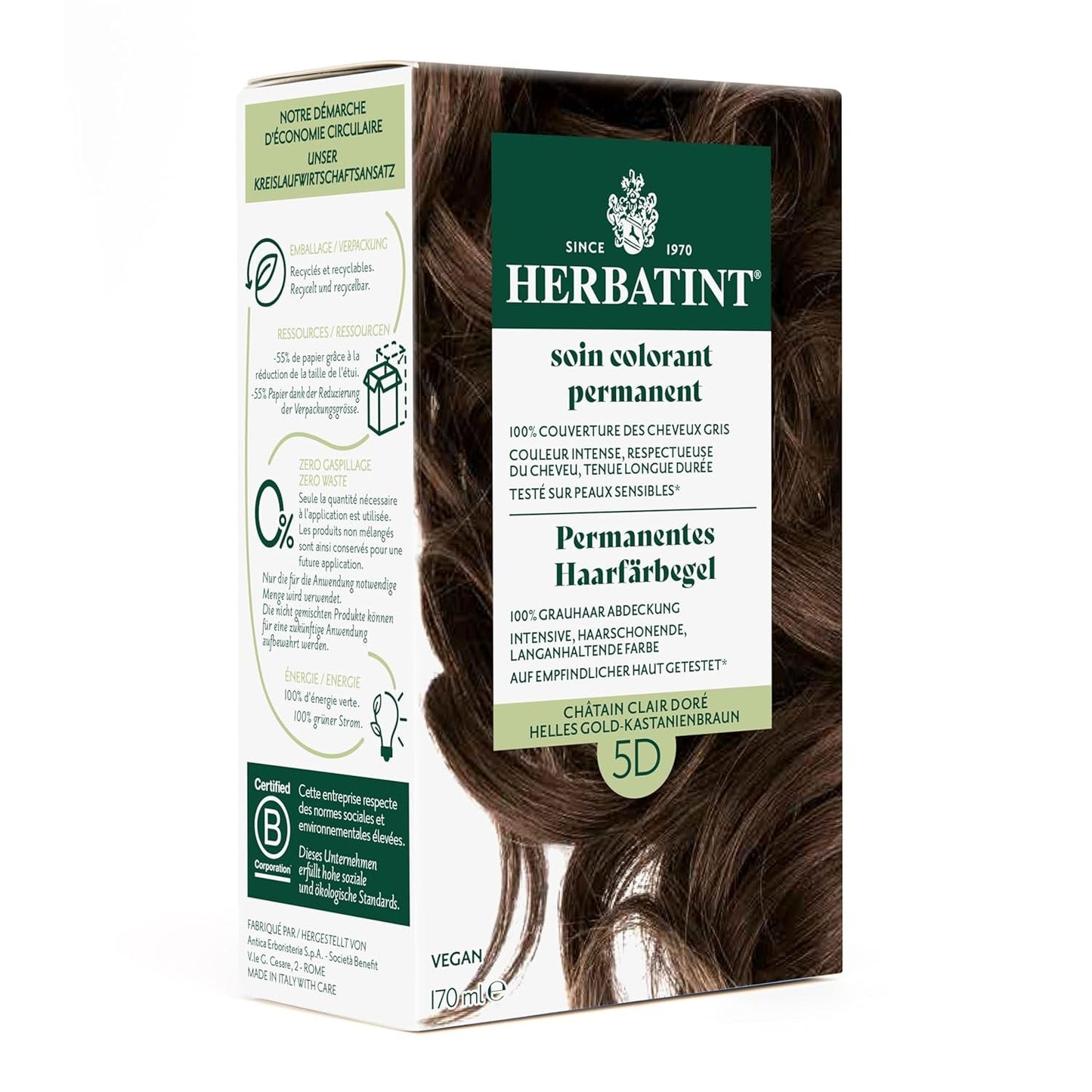Gel colorante permanente per capelli 6N Biondo scuro - 170 ml I Senza ammoniaca, copertura al 100% dei capelli bianchi I Testato su pelle sensibile, con 8 estratti vegetali