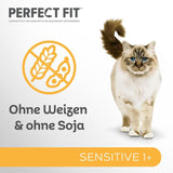 Cibo umido per gatti Perfect Fit Sensitive 1+ con pollo in salsa, 12 bustine, 12 x 85 g - Cibo umido premium per gatti sensibili a partire da 1 anno, senza frumento e soia, per favorire la digestione