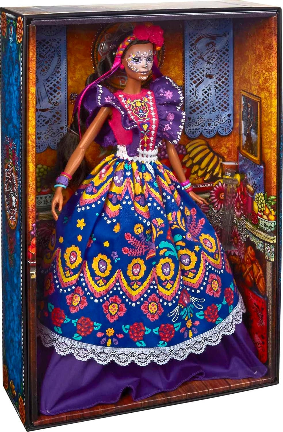 Bambola Barbie Día De Muertos 2022 con abito tradizionale arricciato, ghirlanda di fiori e pittura per il viso Calavera, regalo per collezionisti