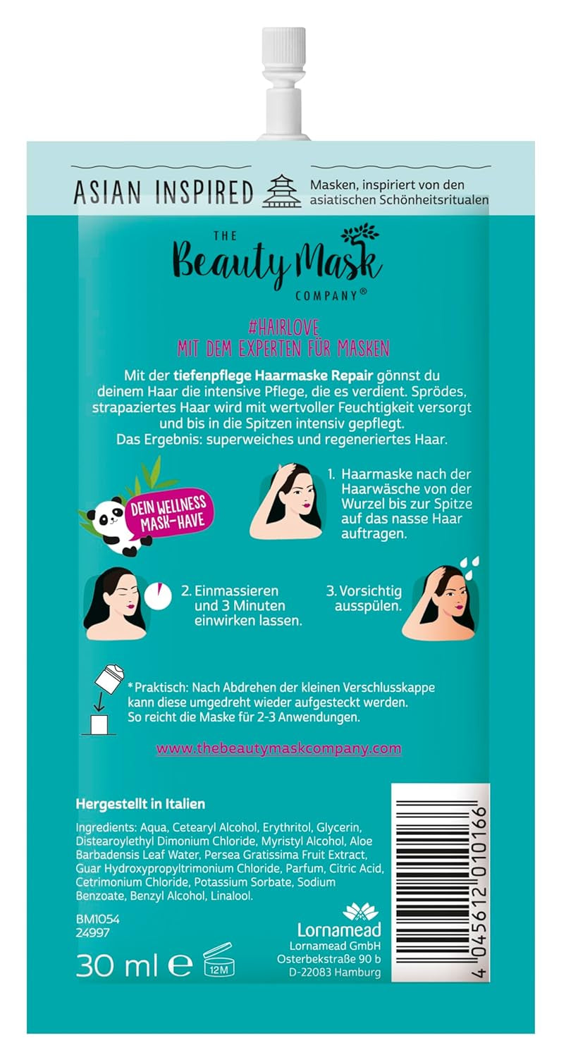 The Beauty Mask Company Repair Boost Hair Mask 30 ml, cura profonda per capelli fragili e danneggiati (1 bustina) Maschera per capelli Naty Shop