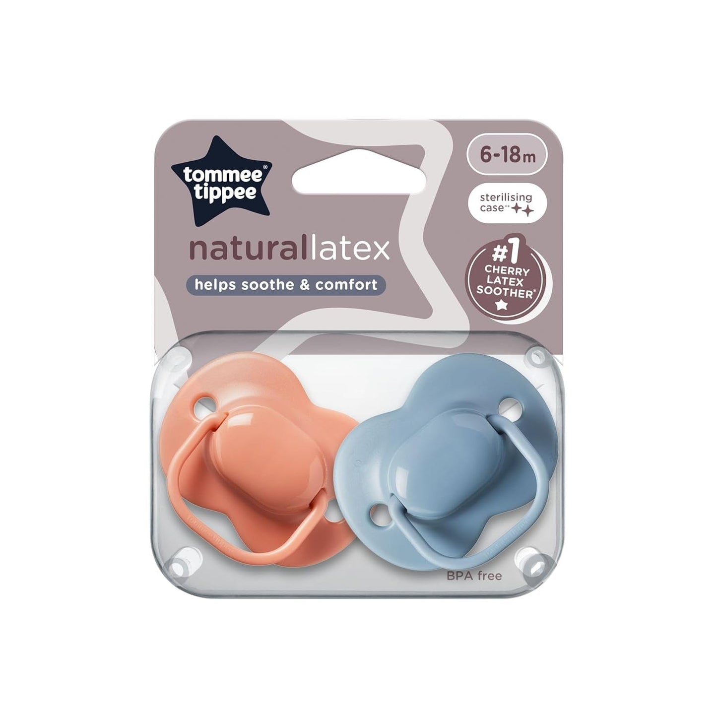 Ciucci Tommee Tippee in lattice Cherry 0-6 mesi, confezione da 2. Succhietti in sacchetto di lattice naturale al 100%