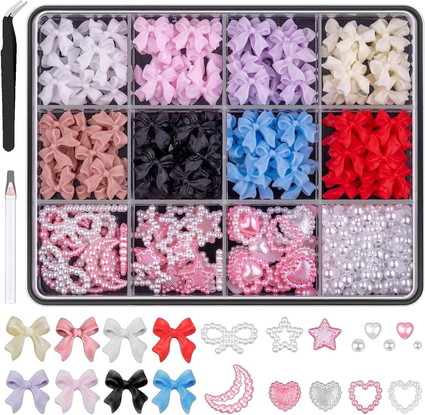 500 pezzi 3D Nägel Charm Schleifen Charms Nägel Nail Art Charms Schleife Nagel Charms Nägel Nail Art Schleifen Nageldekorationen Mit Aufnahmewerkzeug Für Frauen und Mädchen Nagel-Diy-Zubehör