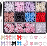 500 pezzi 3D Nägel Charm Schleifen Charms Nägel Nail Art Charms Schleife Nagel Charms Nägel Nail Art Schleifen Nageldekorationen Mit Aufnahmewerkzeug Für Frauen und Mädchen Nagel-Diy-Zubehör