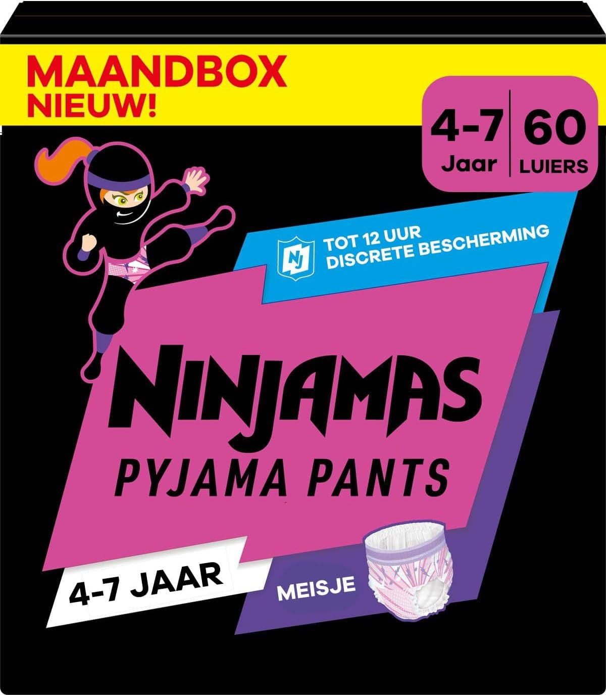 Pantaloni del pigiama Pampers Tinta unita Cuori 4-7 anni 60 Pantaloni del pigiama 17-30 kg Protezione dalle perdite per tutta la notte