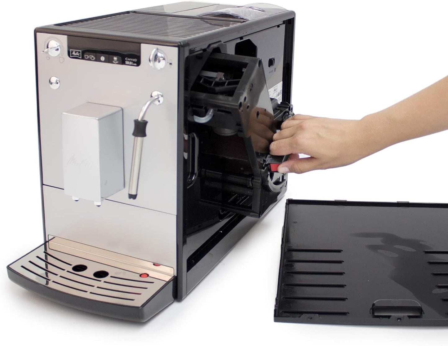 Melitta Solo & Milk - macchina da caffè slim completamente automatica con montalatte, macchina da caffè con serbatoio dell'acqua rimovibile, ad es. caffè o cappuccino, argento