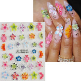 JMEOWIO 3D Nagelsticker Fiore colorato Nail Art Sticker Selbstklebend Nagelaufkleber 5D Stereoscopico Decorazione floreale primavera estate Nageldesign Zubehör 4 Blatt