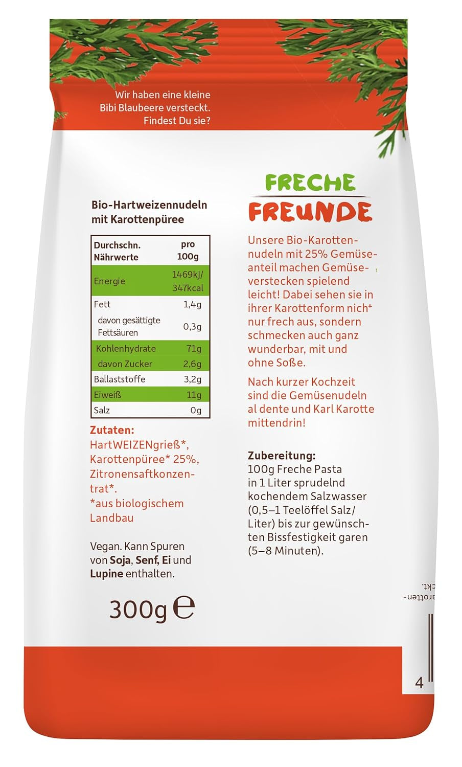 Freche Freunde Spaghetti Vegetali Biologici 'Carota' 25% Contenuto Vegetale Confezione Da 6 Vegani (6 X 300g)