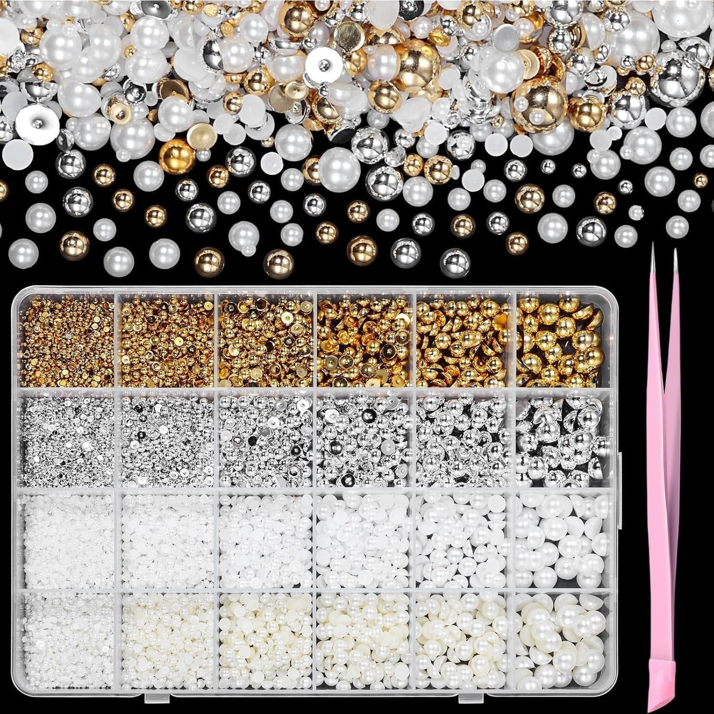 GZMAYUEN 920 pezzi perle per unghie con retro piatto oro argento per unghie, perle per unghie beige bianco Halbrunde, piccole perle con retro piatto Halbrunde per decorazioni per nail art fai da te