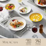 MALACASA Servizio Piatti 4 Persone Bone China Servizio Piatti 16 Pezzi Rotondo Bianco con Bordo Oro Set Combinato di 4 Piatti Piani 4 Piatti Dessert 4 Piatti Suma e 4 Ciotole per Cereali Serie NORI