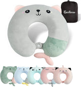 Cuscino per il collo, Cuscino per il collo per bambini per aereo, auto, treno, viaggio, cuscino da viaggio in memory foam per adulti, modello animale carino, cuscino a forma di U, fodera staccabile (rosa 2) Cuscini ortopedici cervicali Naty Shop Grigio