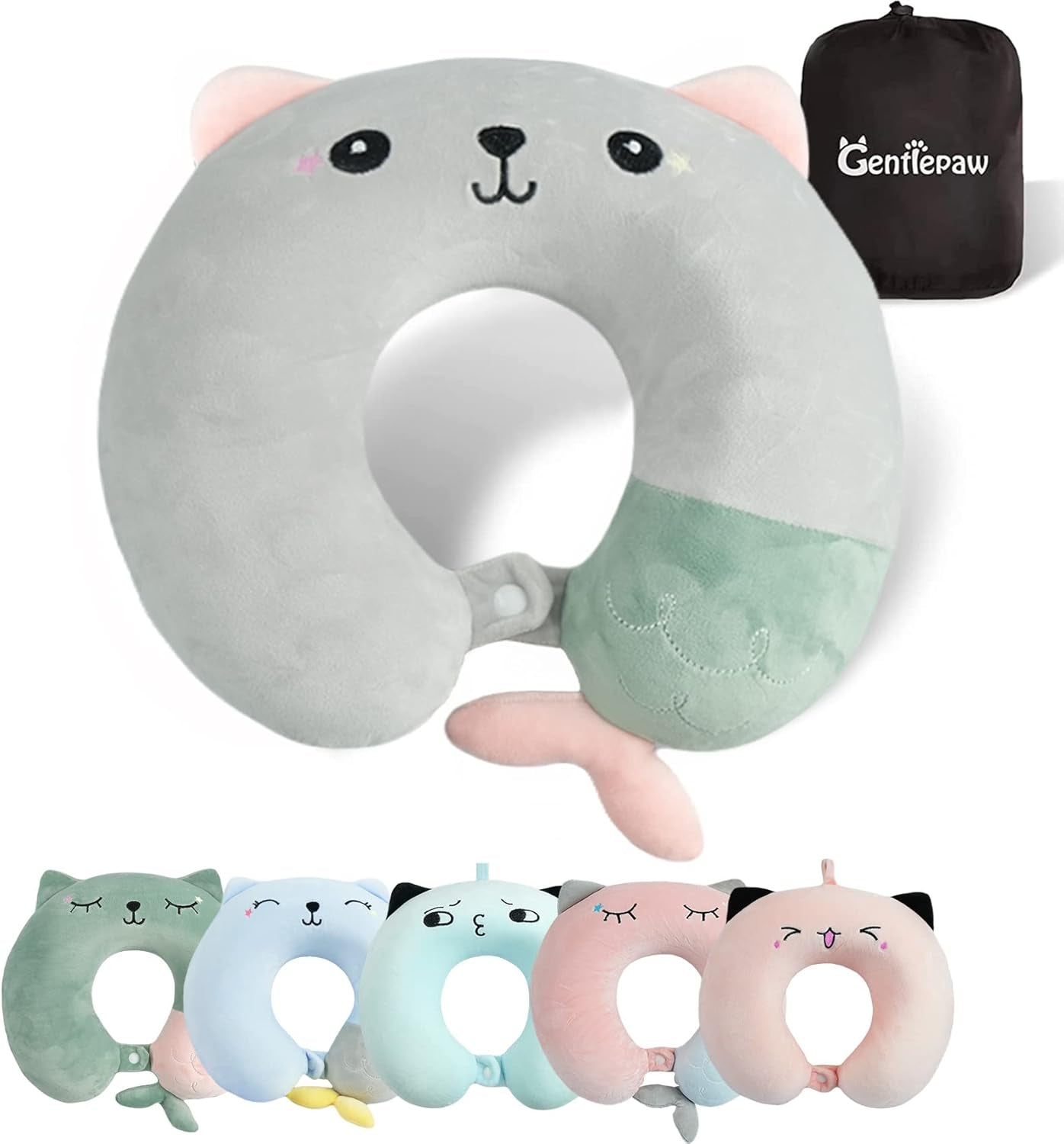 Cuscino per il collo, Cuscino per il collo per bambini per aereo, auto, treno, viaggio, cuscino da viaggio in memory foam per adulti, modello animale carino, cuscino a forma di U, fodera staccabile (rosa 2) Cuscini ortopedici cervicali Naty Shop Grigio