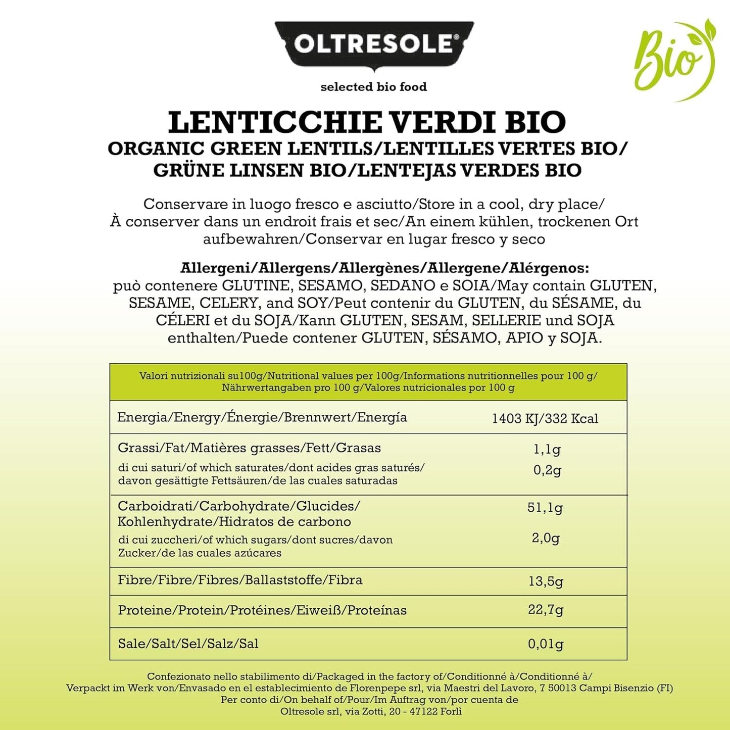 Lenticchie Verdi Biologiche 5kg, Legumi Interi Biologici, Fonte di Proteine ​​e Fibre, Ricco di Fibre e Minerali, Confezione Economy