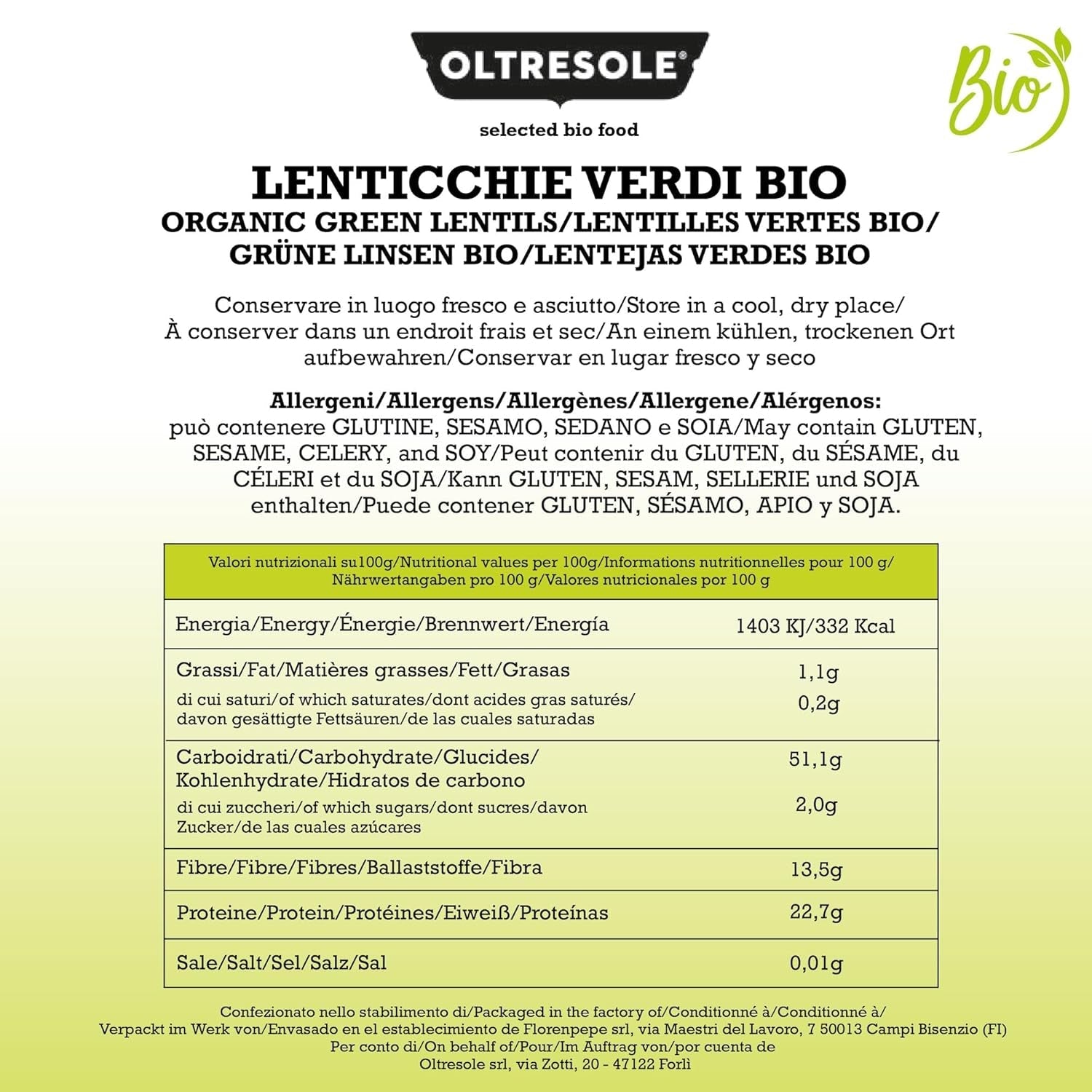 Lenticchie Verdi Biologiche 5kg, Legumi Interi Biologici, Fonte di Proteine ​​e Fibre, Ricco di Fibre e Minerali, Confezione Economy