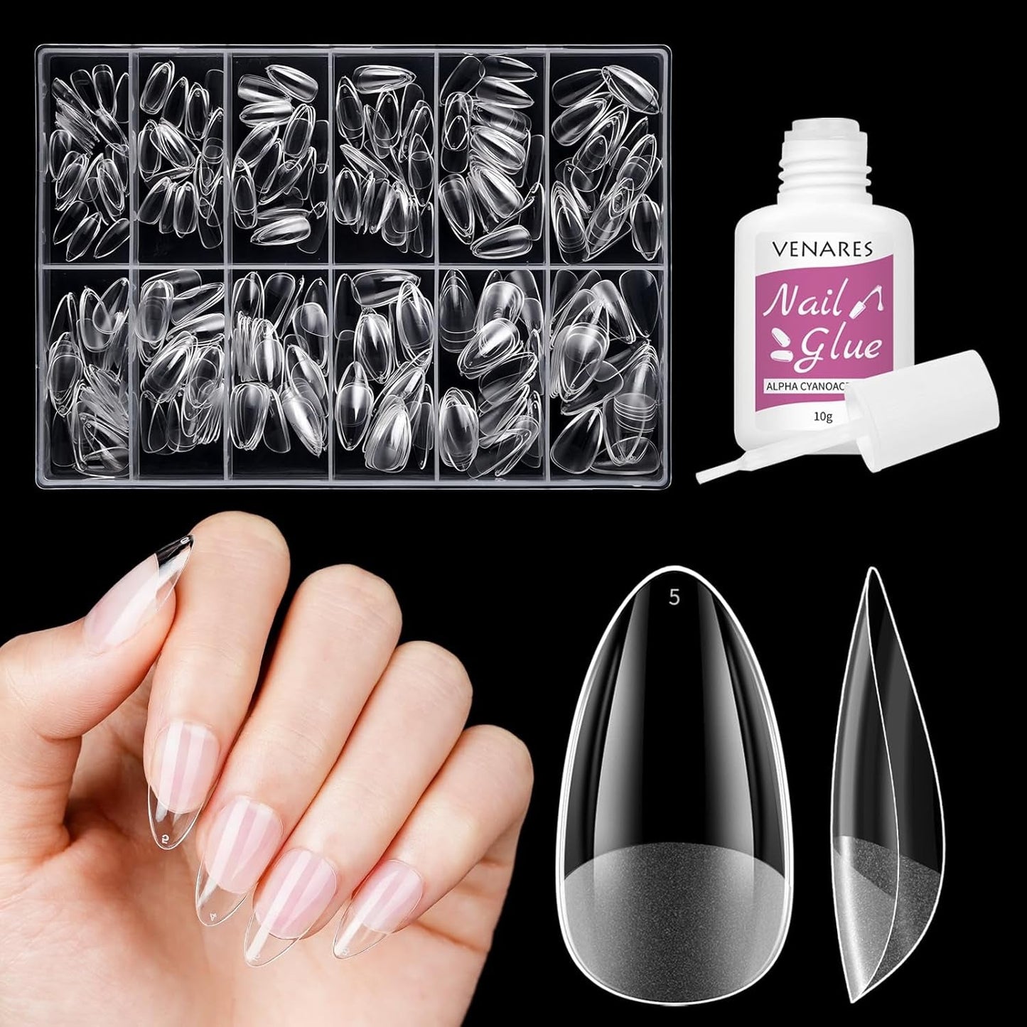 Unghie finte corte Ballerina 500 pezzi Colla su 12 misure Unghie artificiali Punte per unghie corte in gel morbido con copertura completa per unghie in gel Corte S