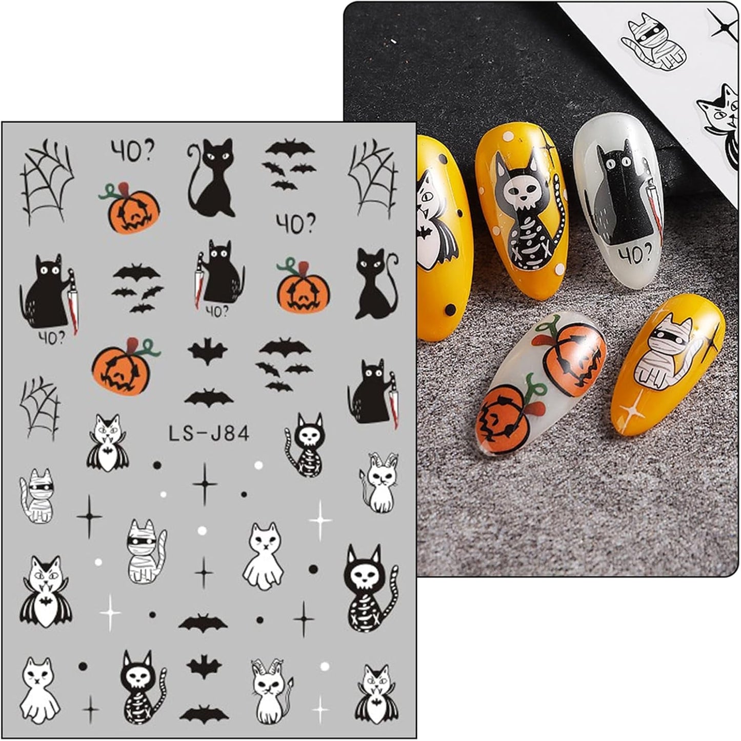 JMEOWIO Adesivo per unghie Halloween Süßer Geist 9 Blatt Nail Art Sticker Selbstklebend Nagelaufkleber Dekoration Nageldesign Zubehör