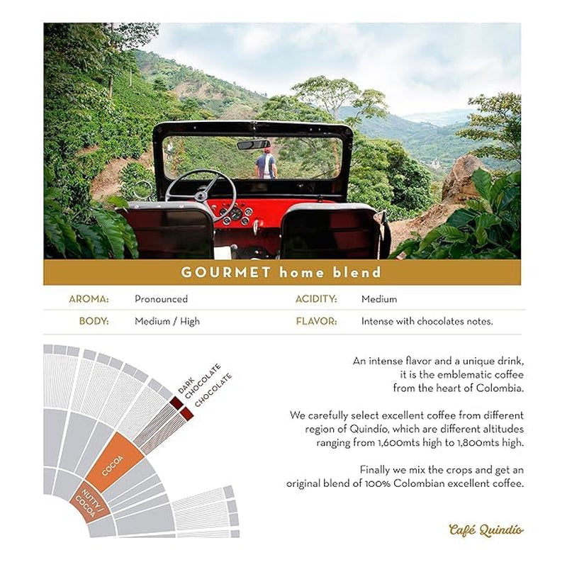Cafe Quindio Gourmet - Caffè Speciale - 100% Arabica in grani, Colombia, 250g - ideale per macchine portafiltro, macchine completamente automatiche, caffè filtro o French press