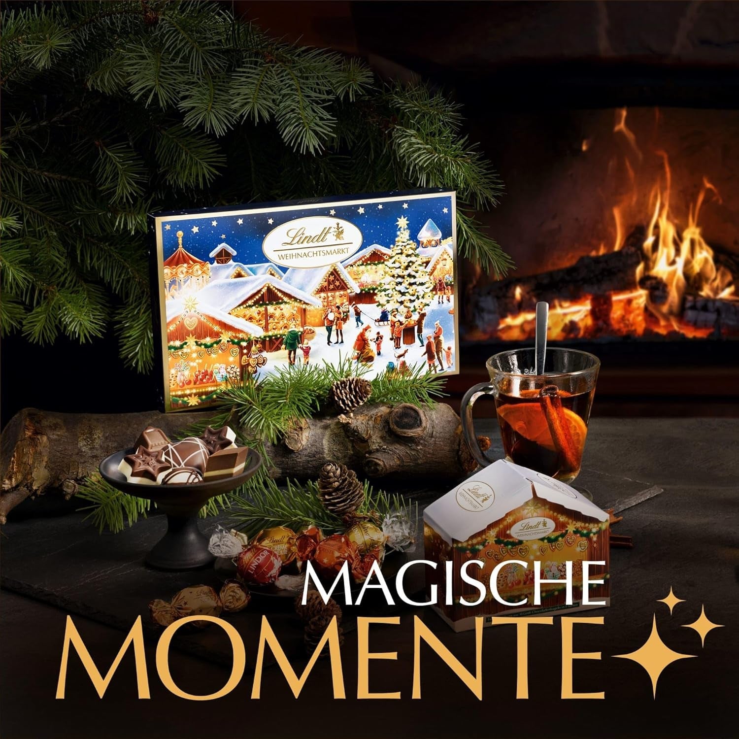 Cioccolata Lindt | Scatola di praline natalizie | Praline natalizie assortite da 200g ricoperte di finissimo cioccolato al latte | Regalo di cioccolato per Natale